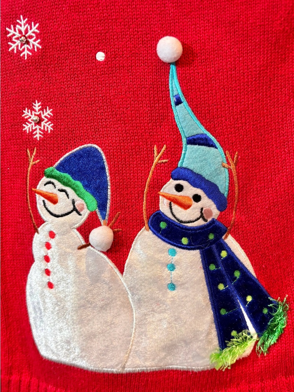 Ugly Christmas Sweater Classic Elements Red Zip Cardigan Snowmen Women’s Sz L - Picture 7 of 10
